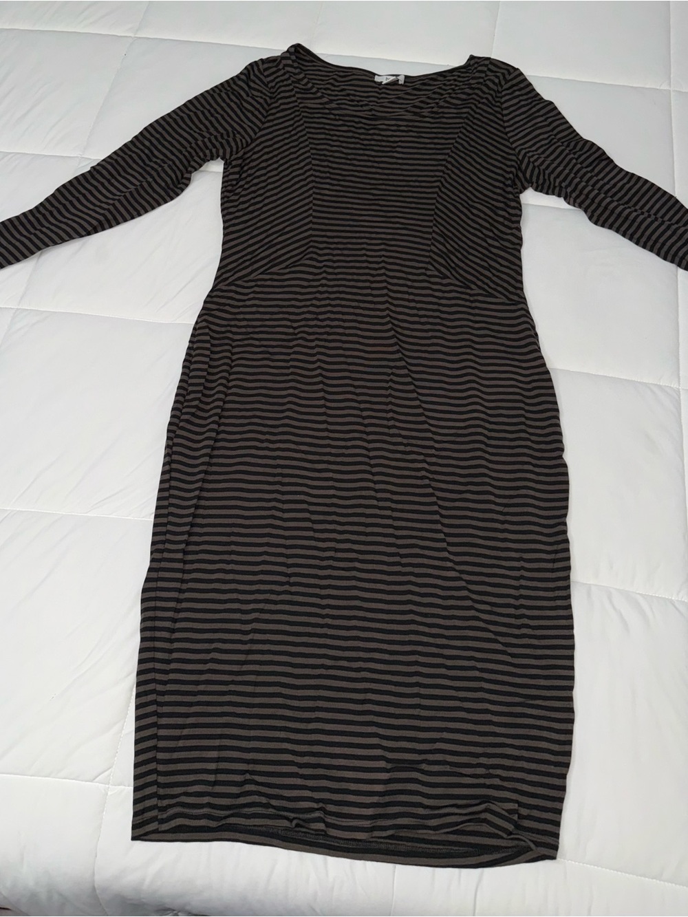 Bar III Black and Brown Striped Long Sleeve Midi Dress
